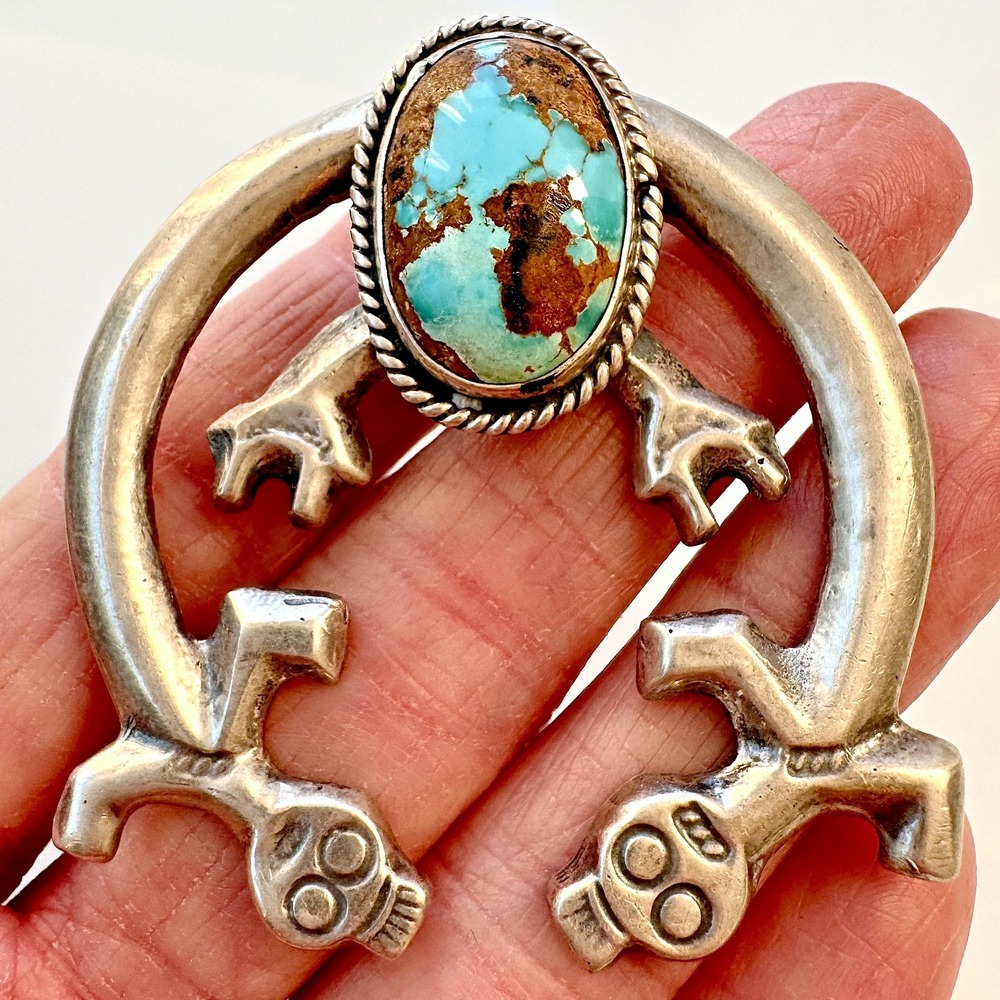 Navajo Naja Rainbow Man Pendant 2in Sonoran Gold Turquoise Signed EC Sterling
